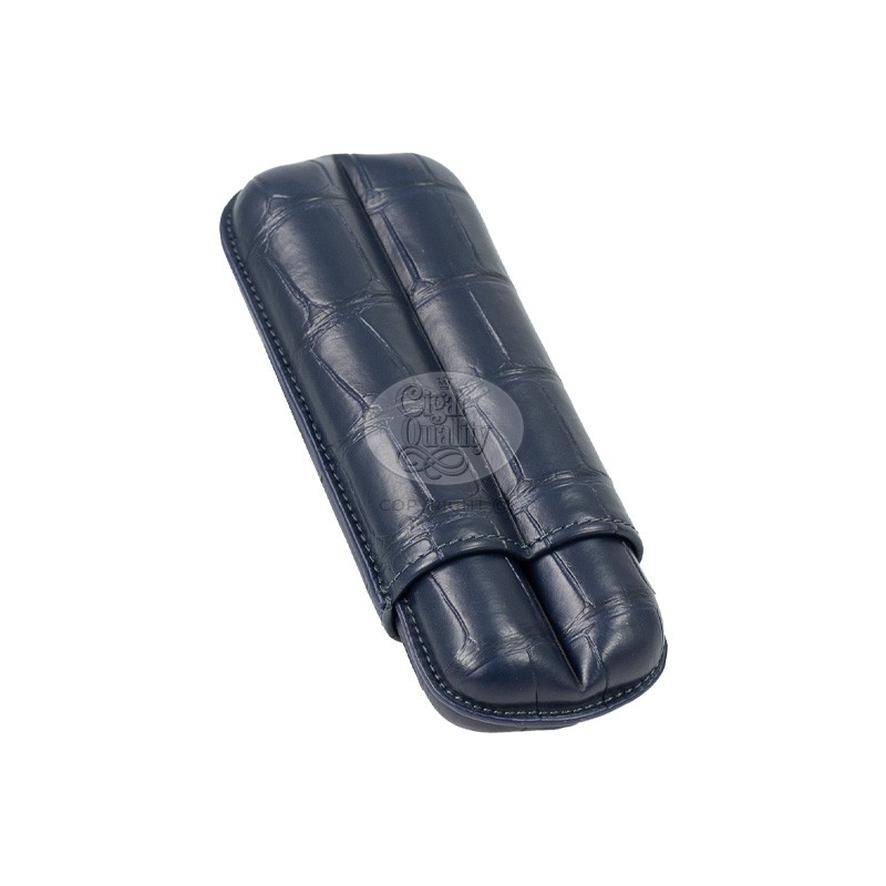 Étui 2 cigares elie bleu alligator bleu marine